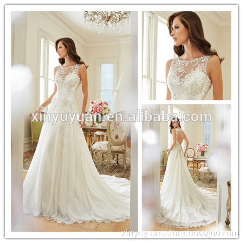 New Fashion 2016 Sexy off shoulder illusion neckline keyhole crystals casual beach wedding dresses DM-036 summer wedding dress
